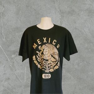 Men Casual Black T-Shirt Crew Neck Short Sleeve Mexico 1810 Print Tee Size XL